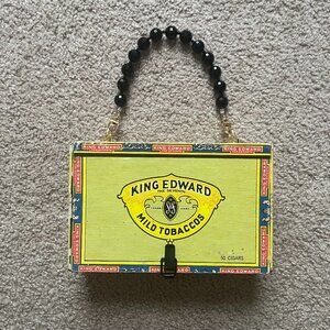 Vintage King Edward Cigar Box Purse With Beaded Handle Eclectic Boho Handbag